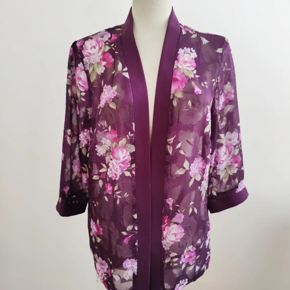 Vintage Kimono Jacket / Mini Duster / Floral / Size Large - Picture 1 of 3